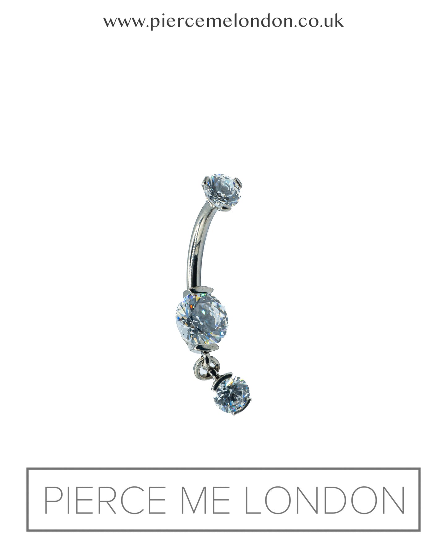 2 Prong-Set Faceted Gem Curved Barbell & Dangle WCZ (I.S)