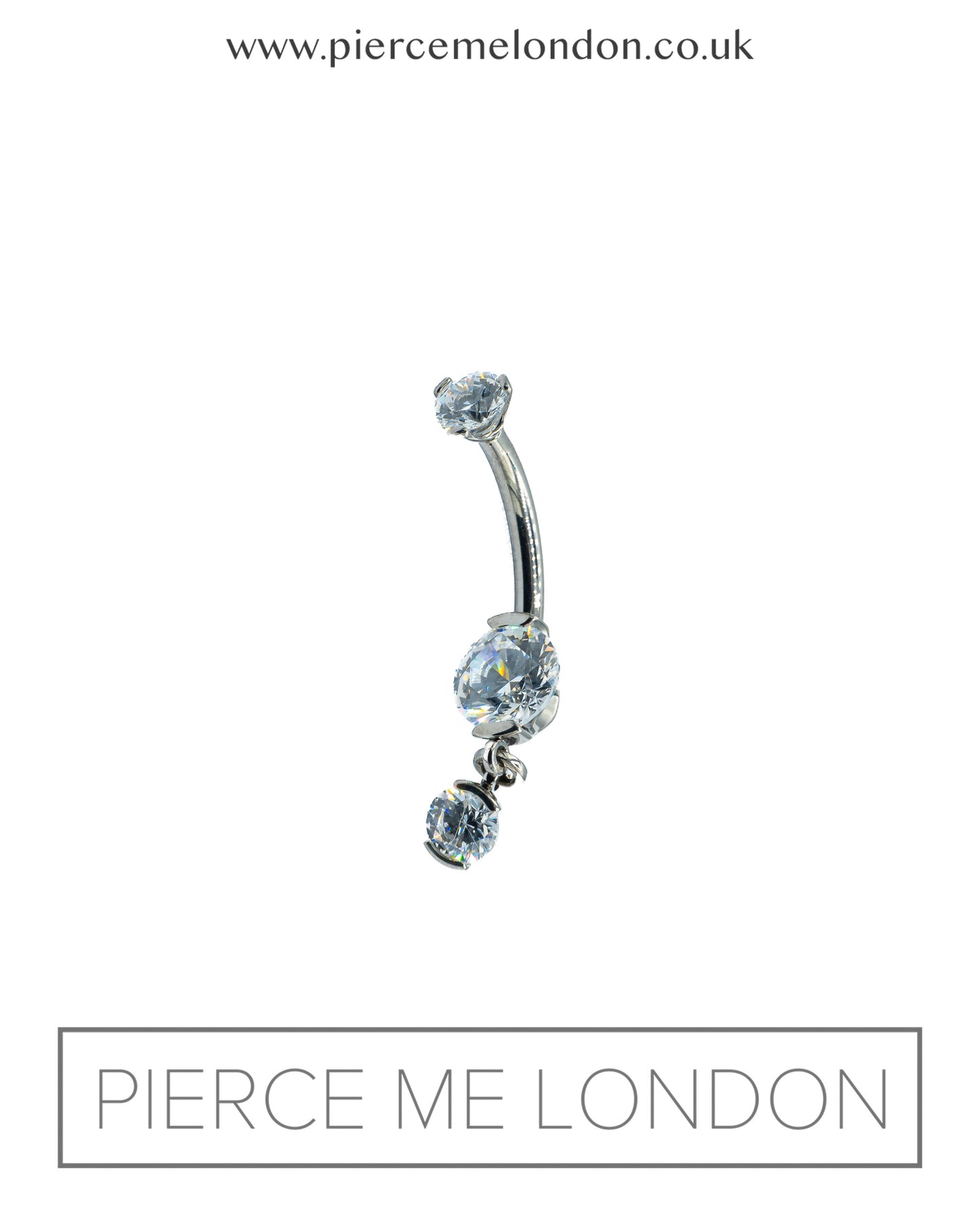 2 Prong-Set Faceted Gem Curved Barbell & Dangle WCZ (I.S)